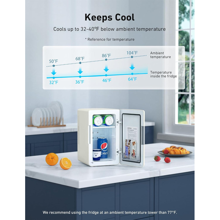 AstroAI Mini Fridge 6 Liter / 8 Cans | Cooler & Warmer | AC/DC | Compact Refrigerator for Bedroom, Car, Drinks, Beauty, Skincare, Travel (Beige)