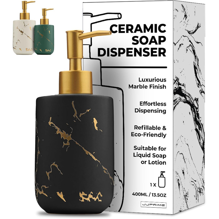 Дозатор для мила JJ PRIME керамічний, 400 мл, чорний, для ванної/кухні