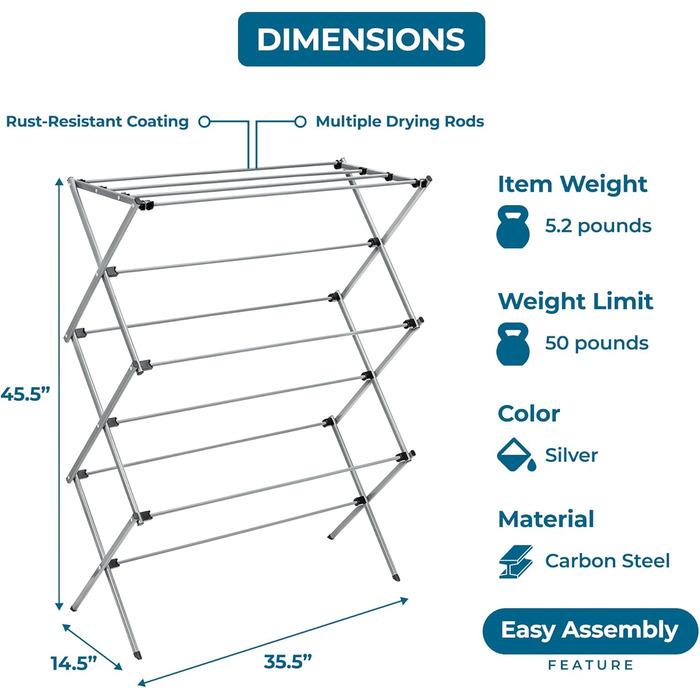 Сушарка для білизни складана Honey-Can-Do сіра, 22.7 кг (срібляста)