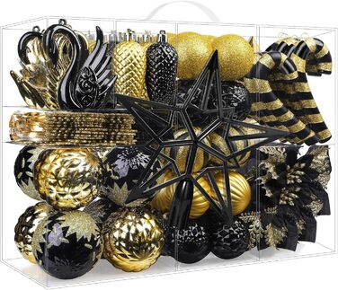 Набір прикрас для ялинки Alupssuc 128 шт. - ялинкові кулі, квіти, орнаменти, червоно-золотий, для свят, вечірок, з гачками