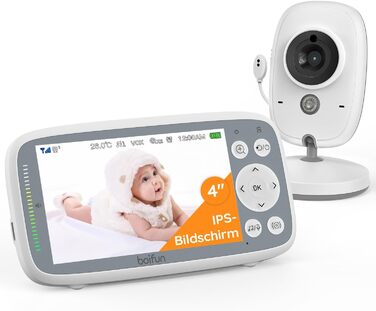 BOIFUN Дитячий відеоняня з камерою, нічне бачення, датчик температури, функція двостороннього зв'язку, монітор 4 дюйми, бездротовий, 2024 модель