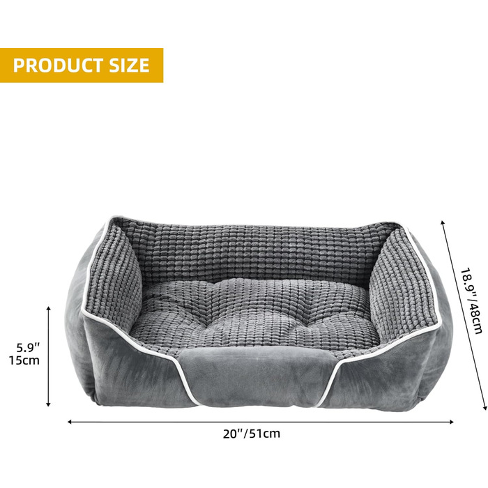 Крізь для собак середніх порід YITAHOME, 51x48 см, ортопедичний, знімний чохол, антиковзаюча підставка, сірий