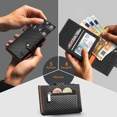 Чоловічий гаманець TENBST з відділом для дрібниць та захистом RFID, Slim Wallet, картхолдер, гаманець-картхолдер, 10 відділень для карток, помаранчевий (помаранчево-чорний)