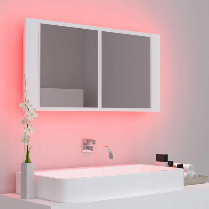 Шафа у ванну кімнату з LED-дзеркалом та RGB-підсвіткою, біла, 90x12x45 см