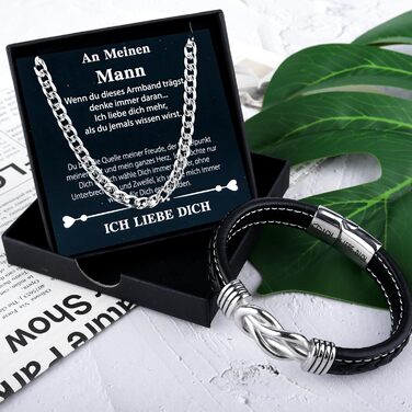 Чоловічий шкіряний браслет - подарунок для чоловіка, тата, дідуся. Чоловічі шкіряні браслети та намиста. Подарунок на День батька, Різдво, День святого Валентина. Чорний браслет-намисто