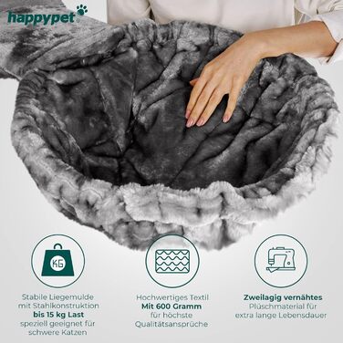 HAPPYPET Драбина для котів Jacob XXL - велика, стабільна, з сизалевими стовпчиками та масивною основою, ідеальна для великих порід, сірого кольору