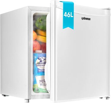 Upstreman 46L Mini Fridge with Freezer, Adjustable Thermostat, Energy Efficient, Quiet, Compact Refrigerator for Dorm, Office, Bedroom - White