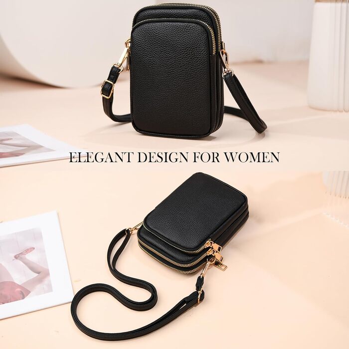Сумка жіноча Mini Tasche на плече для телефону: кросбоді, гаманець, для iPhone 16 Pro Max/Samsung/Xiaomi до 7.5' - чорна