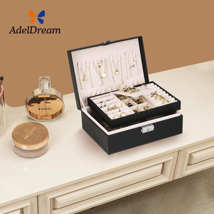 Шкатулка для прикрас ADEL DREAM для жінок та дівчат, прямокутна, маленька, чорна/біла