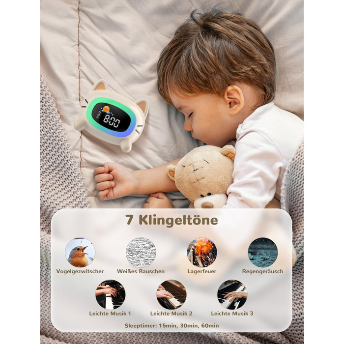 LIORQUE Alarm Clock Kids Light Alarm Clock Kids Sleep Trainer Kids Night Light Dual Alarm Sleep Training Sound Machine Rechargeable Kids Alarm Clock Toddler Boys Girls