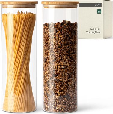 Скляні контейнери для зберігання KIVY з кришкою, 2 шт. по 1800 мл (бамбук)