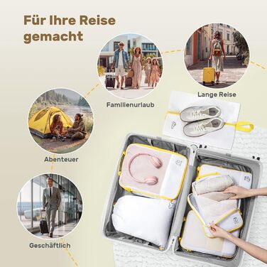 Набір з 8 компресійних органайзерів для валізи - чорний, лимонний колір