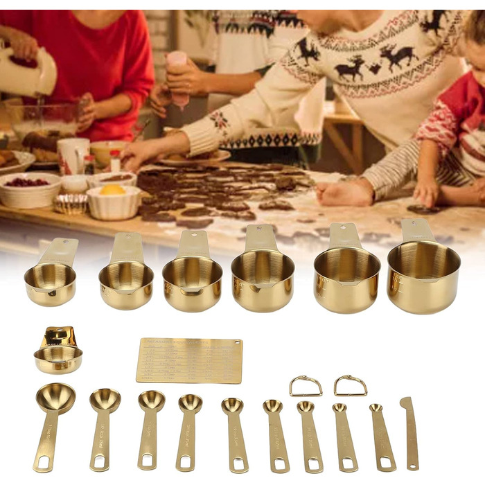 18-Piece Measuring Cup and Spoon Set for Baking, Stainless Steel Coffee Spoon Set, Measuring Cup and Spoon with Scale, for Measuring Flour, Liquids, Granules, and Spices