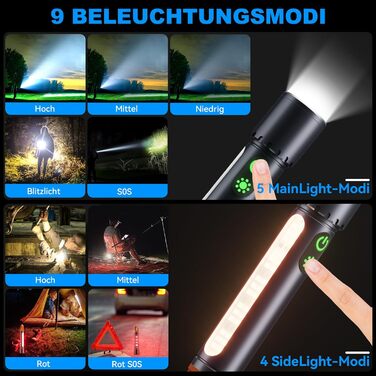 Ліхтар LED акумуляторний 500000 люмен, 9 режимів, XHP90.2, Zoom, IPX7, водонепроникний, для кемпінгу, туризму, надзвичайних ситуацій, чорний