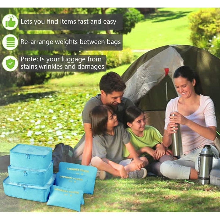 Органайзер для валізи Vicloon 8-в-1: комплект для подорожей, водонепроникні сумки для одягу, взуття та косметики (світло-блакитний)