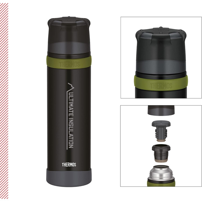 THERMOS MOUNTAIN BEVERAGE BOTTLE 0.9L, Black, Stainless Steel Thermos Flask with Drinking Cup, 24h Hot / 24h Cold, Lightweight Outdoor Bottle, Robust, Disassemblable Lid, BPA-Free
