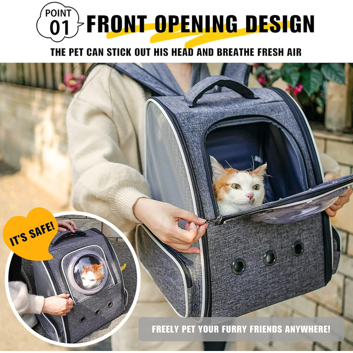 Рюкзак-переноска для котів та собак PENCCOR, розширюваний, сірий. Зручний рюкзак-транспортер для подорожей з домашніми тваринами. Дихаючий рюкзак для великих котів та маленьких собак.