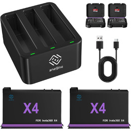 Акумулятор Insta360 X4 2500mAh та Швидке LED Зарядний пристрій 3-канали USB (2 шт.) з SD слотом - Аксесуари для Insta360 X4