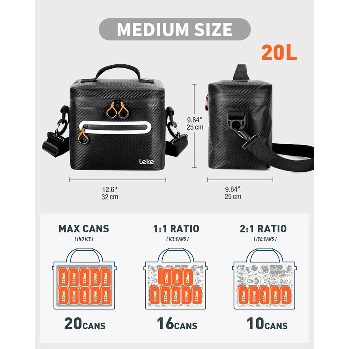 Лекeські 20L Ізольована Холодна Сумка – Переносна Сумка для Пікніків, Походів, Пляжу, Грилю (Чорний, 20L)