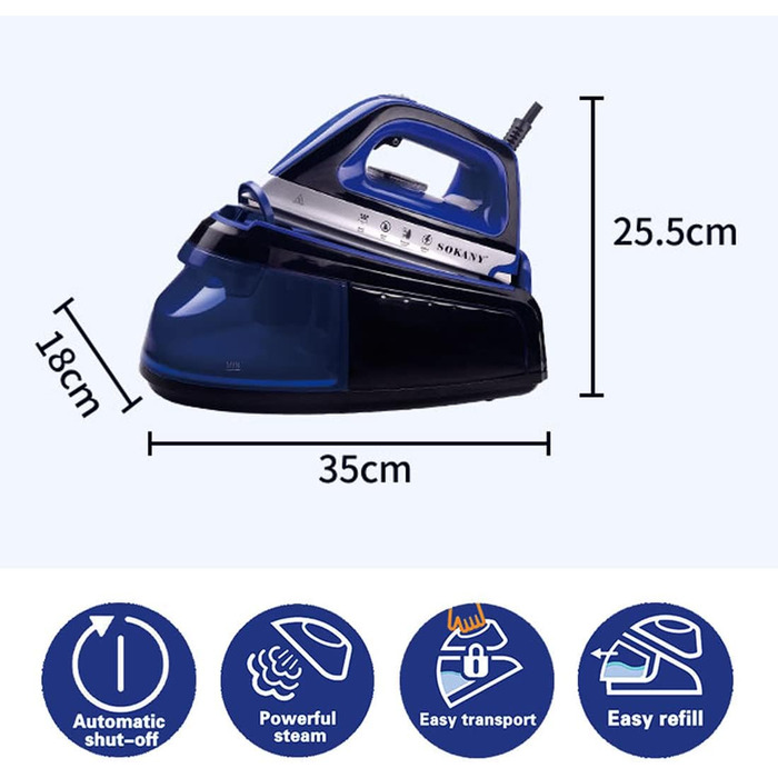 SOKANY AJ2085 Cordless Steam Iron, Bügeleisen (Iron), Wireless Steam Iron, 2400 Watt, 370ml Water Tank, Cordless Steam Iron including Base Station, Ceramic Soleplate (Green)