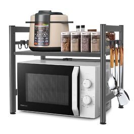 Підставка для мікрохвильової печі та кухонного обладнання з 6 гачками (сіра)