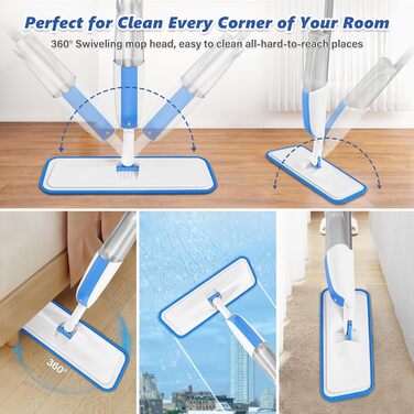 Швабра з розпилювачем MANGOTIME: швабра з розпилювачем, моп, швабра для підлоги з баком для води та 3 насадки для миття більшості поверхонь (біла)