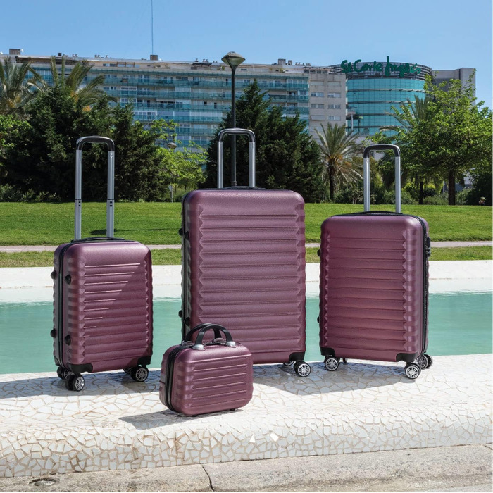 Набір валіз NUMADA 4 шт. Бордовий (75см, 63см, 53см + аксесуар), ABS, жорсткий, міцний