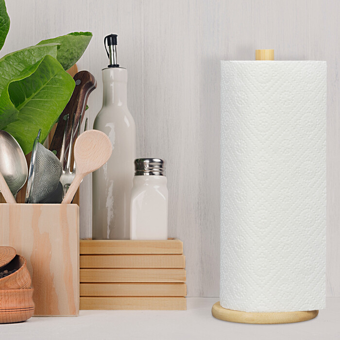 Relaxdays Bamboo Kitchen Roll Holder