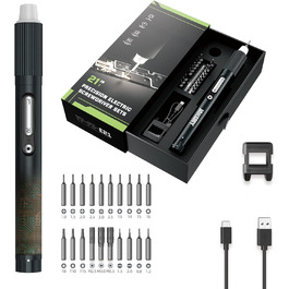 JAKEMY Мініатюрний електричний шуруповерт E21-B: набір для дрібної механіки з регулюванням крутного моменту, LED-підсвічуванням та USB-C зарядкою