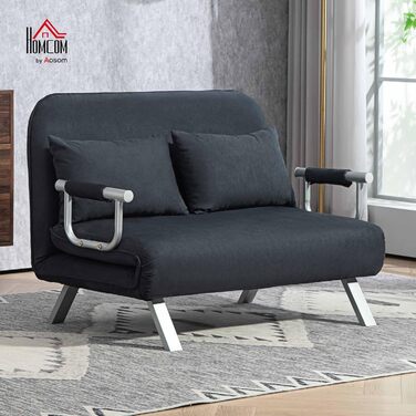 HOMCOM Convertible Sofa Bed with Adjustable Backrest, Throw Pillows, and Armrests