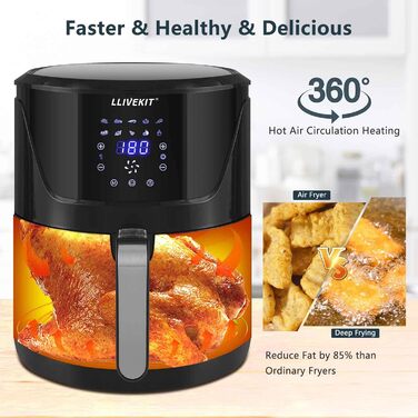 Фритюрниця LLIVEKIT з 2 камерами, 4.5L+4.5L, Airfryer 9-в-1, без олії, з сенсорним екраном, таймером