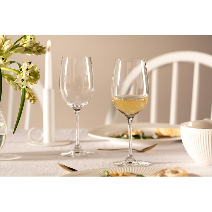 LEONARDO HOME Leonardo Hello, White wine goblet with pulled stem, dishwasher-safe wine glasses, 6-piece set, 370 ml, 061447, clear, 6 pieces (1 pack), 6