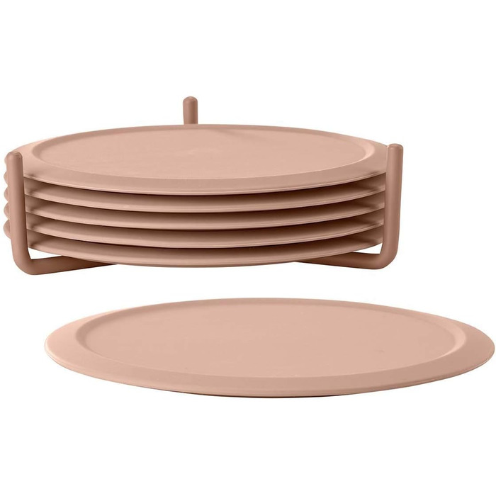 Zone Denmark Singles Silicone Coasters, Coasters for Glasses, Cups, Cocktail Glasses, Diameter 10 cm, Height 3.1 cm, 6 Pieces, incl. Holder, (10cm, Grey - Limestone)