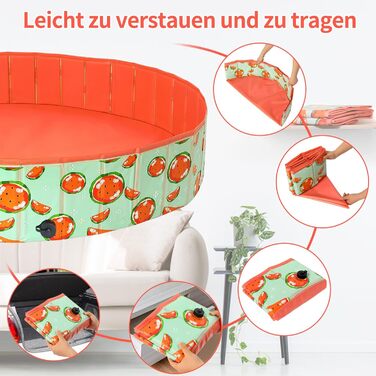 Басейн для собак Demigreat, 80/120/160 см, складаний, PVC, для великих та малих собак, (M: 120x30 см, кавун)