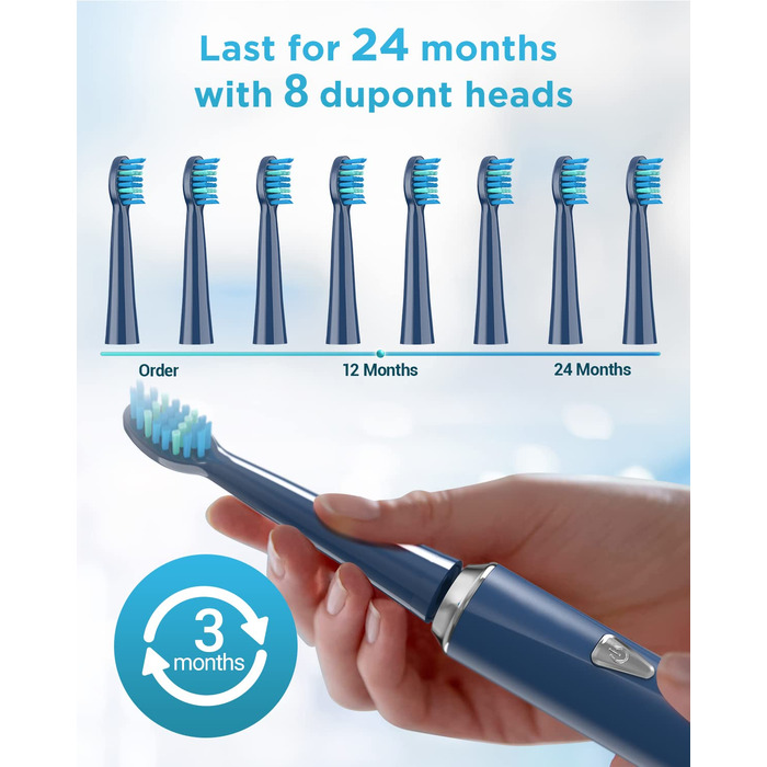 Електрична звукова зубна щітка для дорослих та дітей з 8 насадок, 5 режимів, робота до 120 днів, перламутрово-рожевого кольору