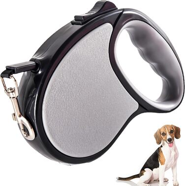 Висувна поводок для собак, 5 м, міцний, 360° без перекручування, автоматичний замок, з неслизькою ергономічною ручкою та кликером для дресирування, для собак маленьких/середніх порід (покращений, сірий)