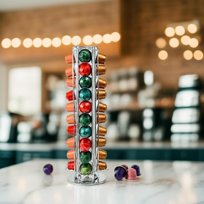 Підставка для капсул Nespresso, обертова, на 40 капсул, срібна