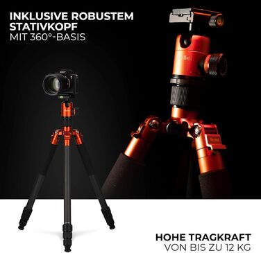 Штатив Rollei C6i 156см з кульковою головкою: карбоновий, легкий, для DSLR та смартфонів (оранжевий)