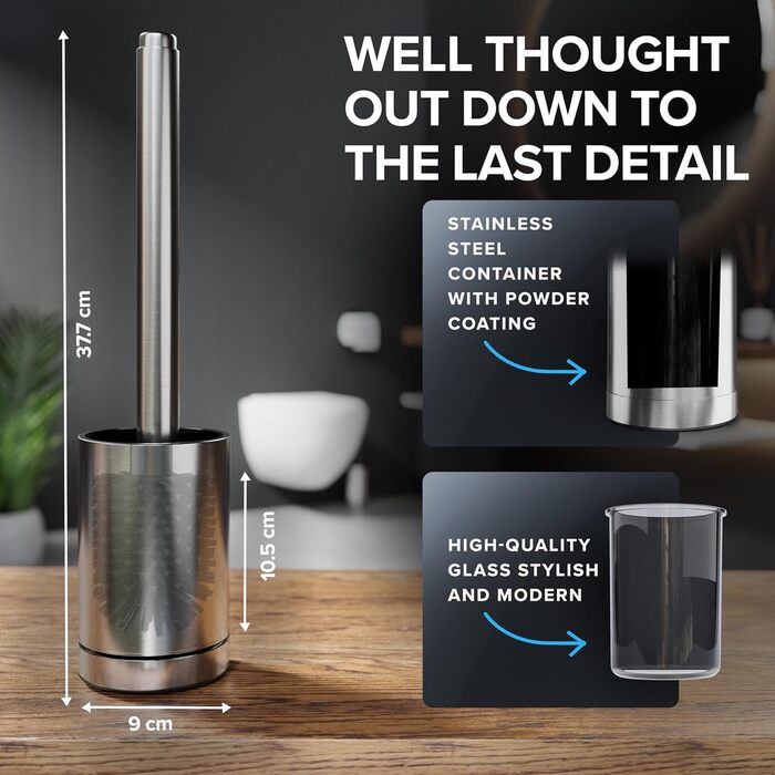 Набір для чищення унітазу Arosund Silber: щітка з силікону, вентиляція, сталь, з дозатором мийного засобу, знімний піддон, для дому