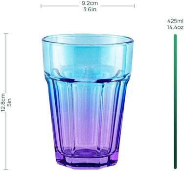 Set of 6 Colorful Glasses - Colorful Water Glasses 425 ml - Drinking Glasses Blue Purple - Long Drink Glasses - Cocktail Glasses - Juice Glasses - Large Colored Drinking Glasses - Caipirinha | Gigi Dreamy Sunset