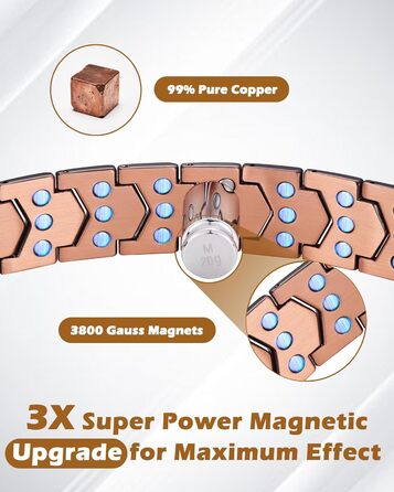 Медальйон з міді для чоловіків, 99% масивна мідь, магнітний браслет з магнітами, регульований розмір, з подарунковою коробкою (чорний щит)