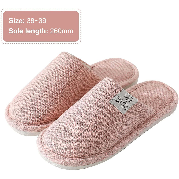 Зимові тапочки з льону, дихаючі, для дому, готелю, для жінок та чоловіків, неслизькі, рожеві, 38/39 EU