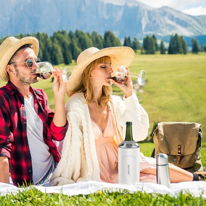 Охолоджувач для вина з кришкою, 750мл, з нержавіючої сталі, для шампанського та вина, портативний, ідеальний подарунок для поціновувачів вина, білий