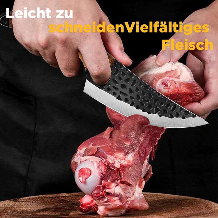 Ніж кухарський OOKUU, м'ясний тесак з точилкою та шкіряною піхвою, професійний ніж для обвалювання, гострі кухарські ножі в японському стилі, тесак для кухні на відкритому повітрі