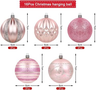 Набір новорічних кулічок Bluelves, 16 шт., рожеві, 6 см, пластик. Декор ялинки, прикраси для ялинки