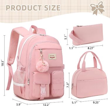 Набір рюкзаків для підлітків, дівчат та жінок: рюкзак, пенал, ланчбокс (Рожевий, L)