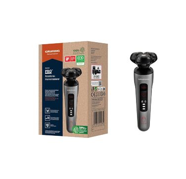 Електричний чоловічий бритва Grundig ProClub MS 8130 з технологією Titanium Blades та датчиком BeardCare, корпус з 61% переробленого пластику, Wet & Dry, темно-матове хромоване/червоно-чорне/титанове покриття