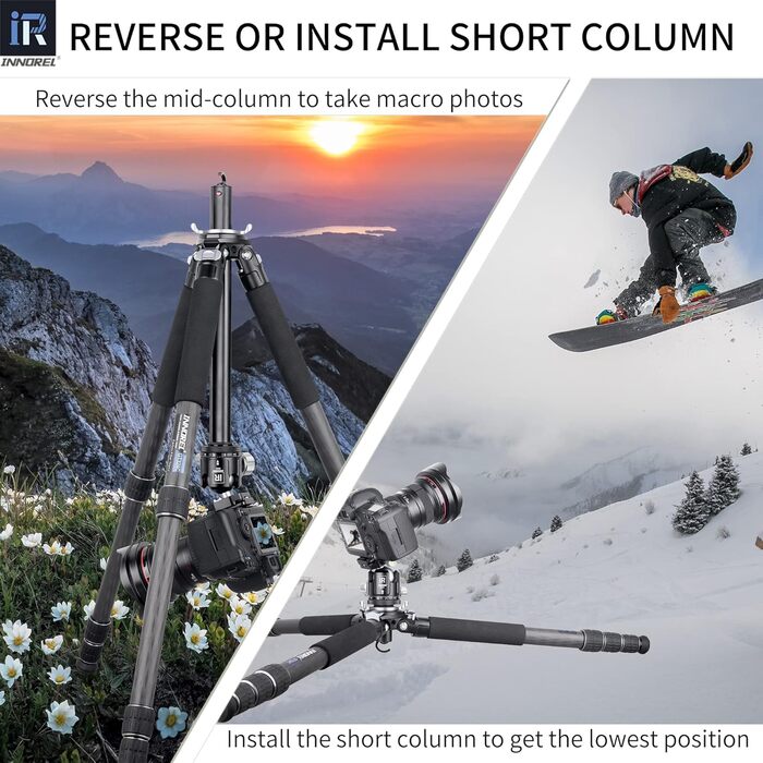 Професійний вуглецевий штатив INNOREL GT324C з кулястою головкою для DSLR камер, компактний вуглепластиковий трипід, максимальне навантаження 25 кг