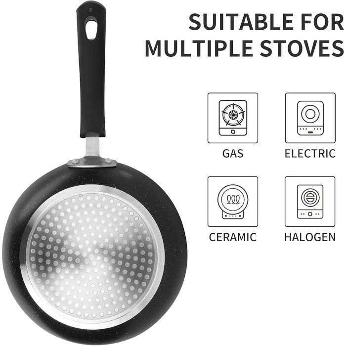 Набір сковорідок 3 шт. з антипригарним покриттям, підходить для індукційних плит, 20+24+28 см (Чорний)