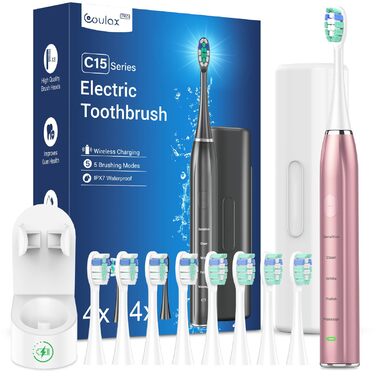 Електрична звукова зубна щітка для дорослих Roségold з відбілюючим ефектом - 8 насадок, 5 режимів, кейс для подорожей та зарядний пристрій